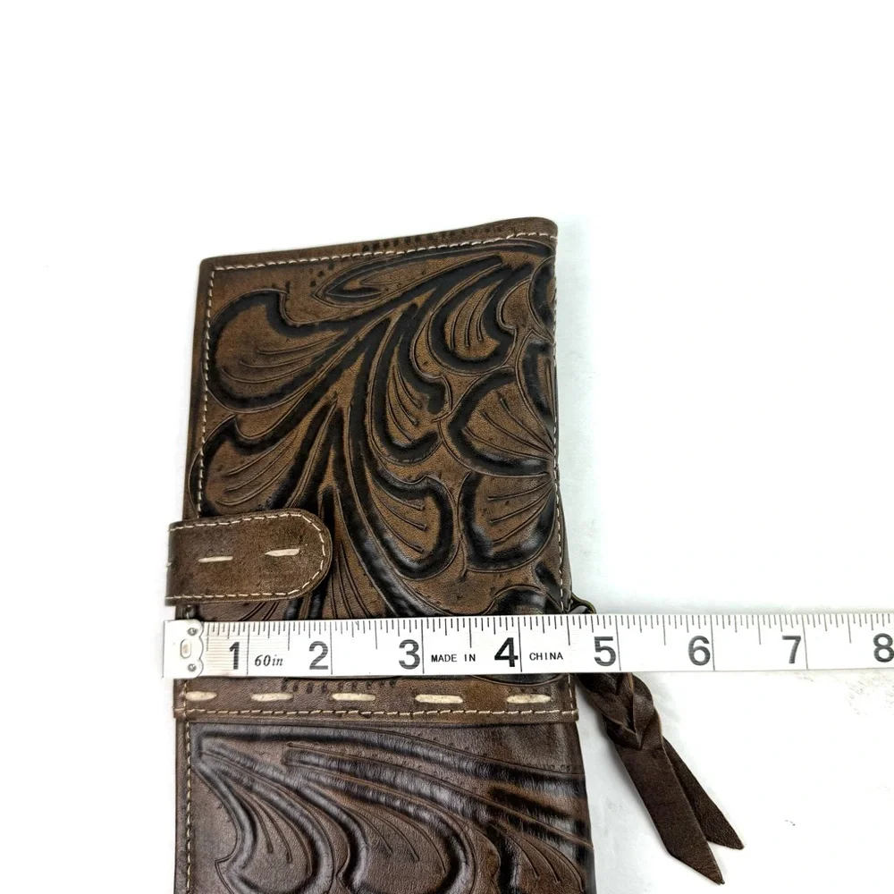Leaders In Leather Wallet Handmade Tooled Wildflower‎ Design Brown Brand New